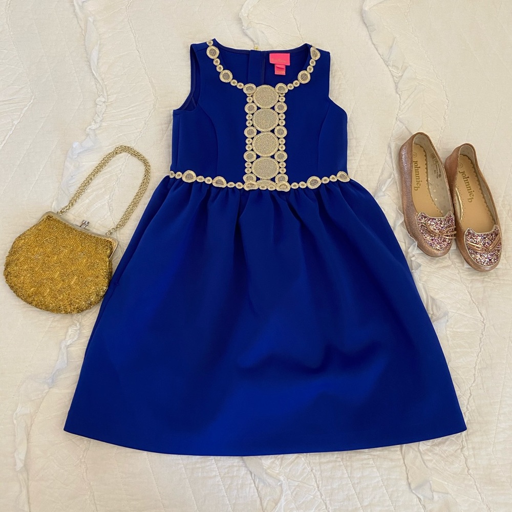 COPY - Lilly Pulitzer cobalt party dress w/ gold …
